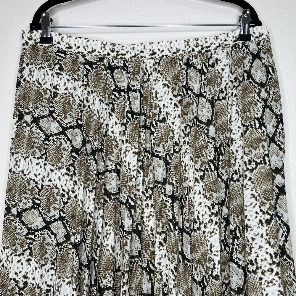 Banana Republic Ivory Brown Black Snake Animal print Pleated Midi Skirt Sz 16 - Picture 4 of 9